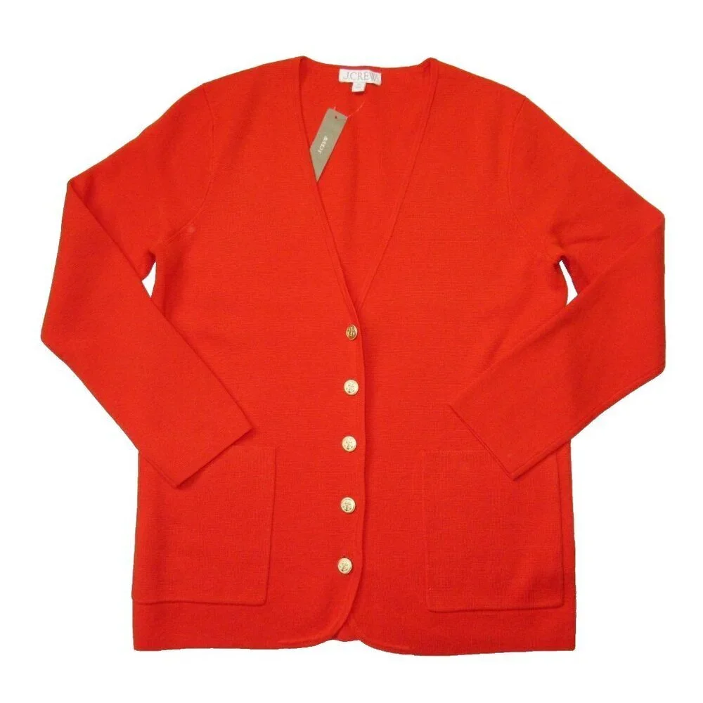 NWT J.Crew Giselle V-neck Sweater-Blazer in Bold Red Orange Knit Cardigan XXL